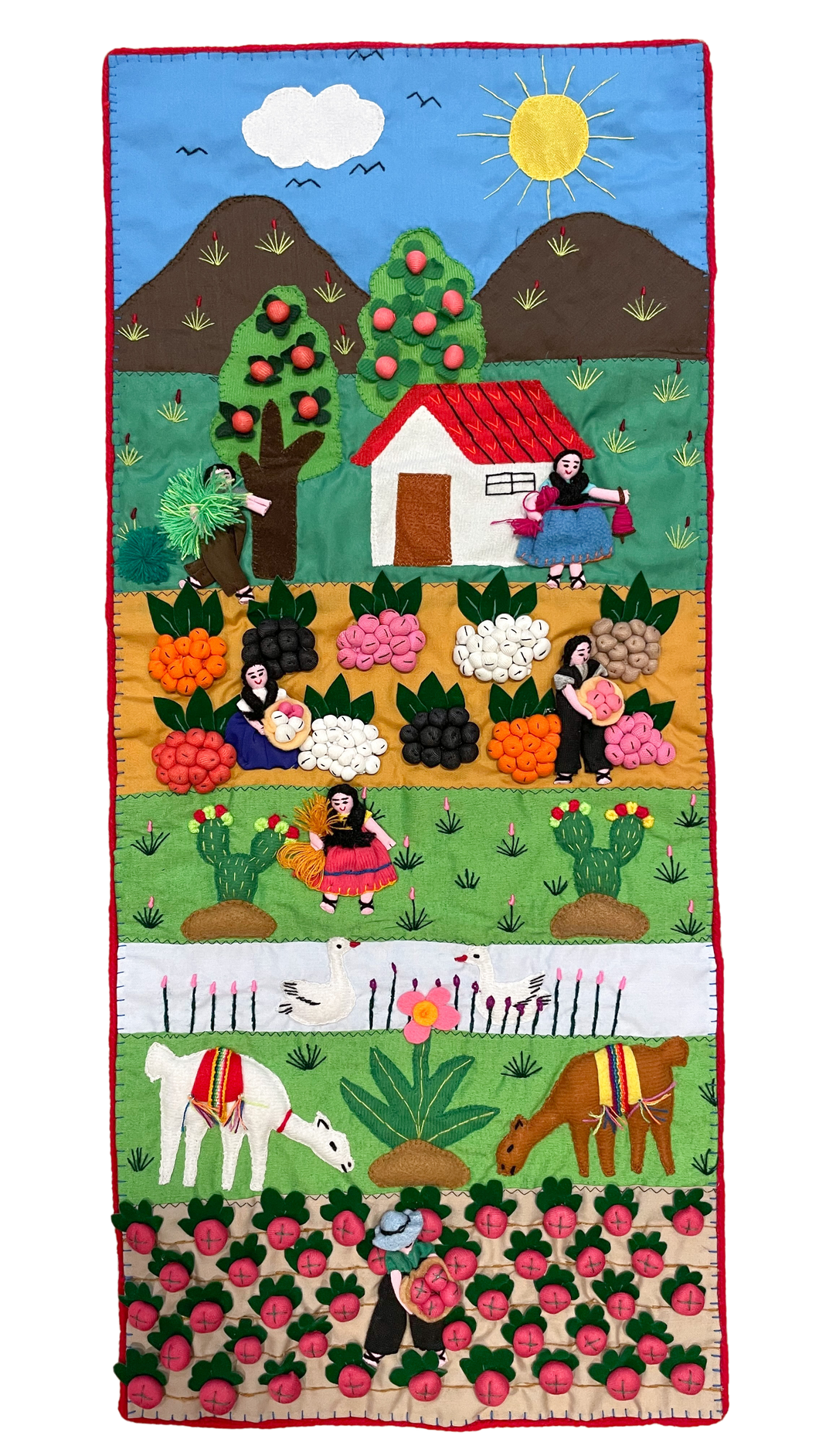 Handmade Peruvian quilted wall hanging arpillera tapestry | harvest - Moppet