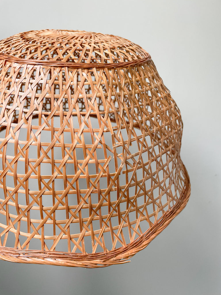 Vintage woven rattan wicker ceiling shade with a wavy edge - Moppet