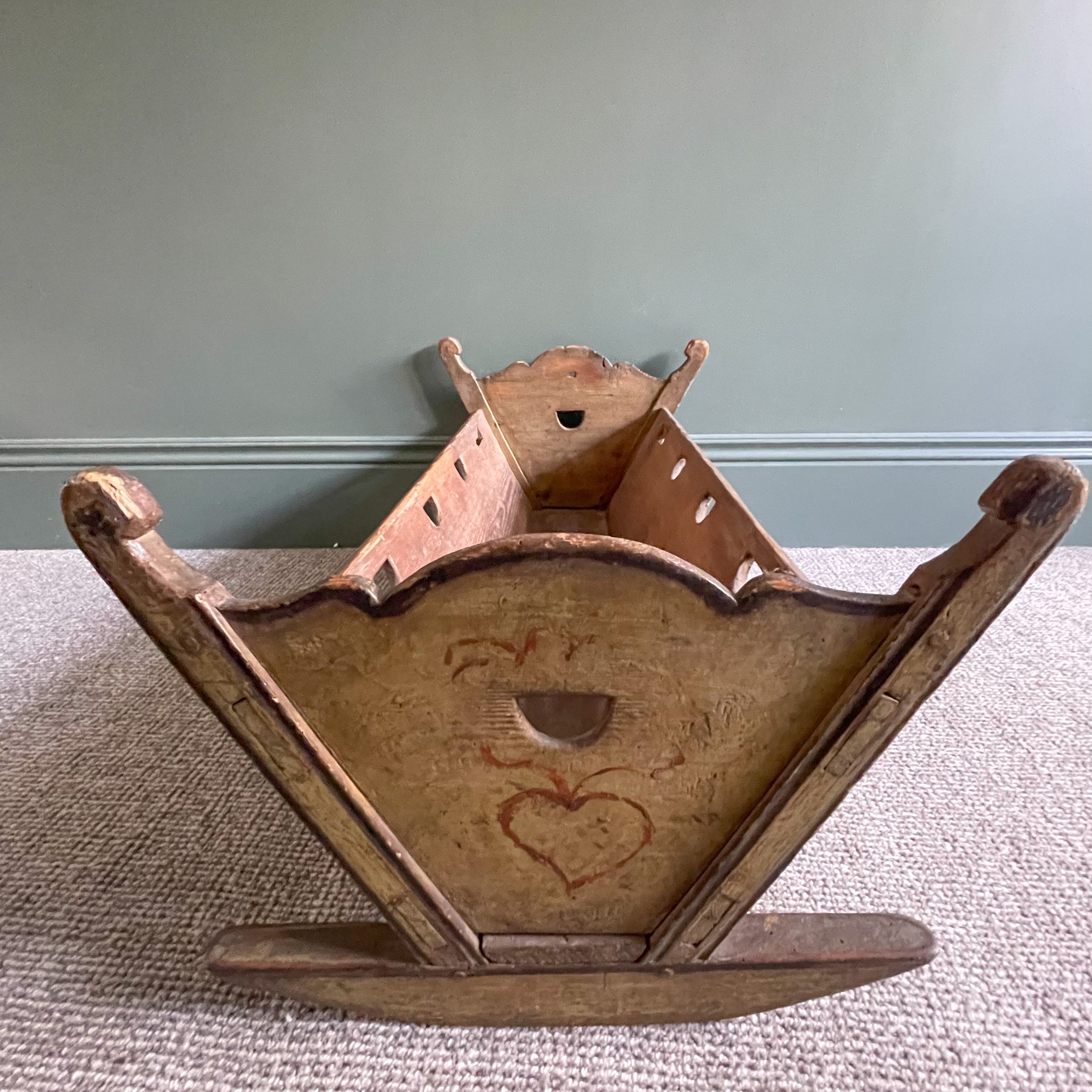 Antique 18th century Gustavian Swedish folk art cradle or crib - Moppet