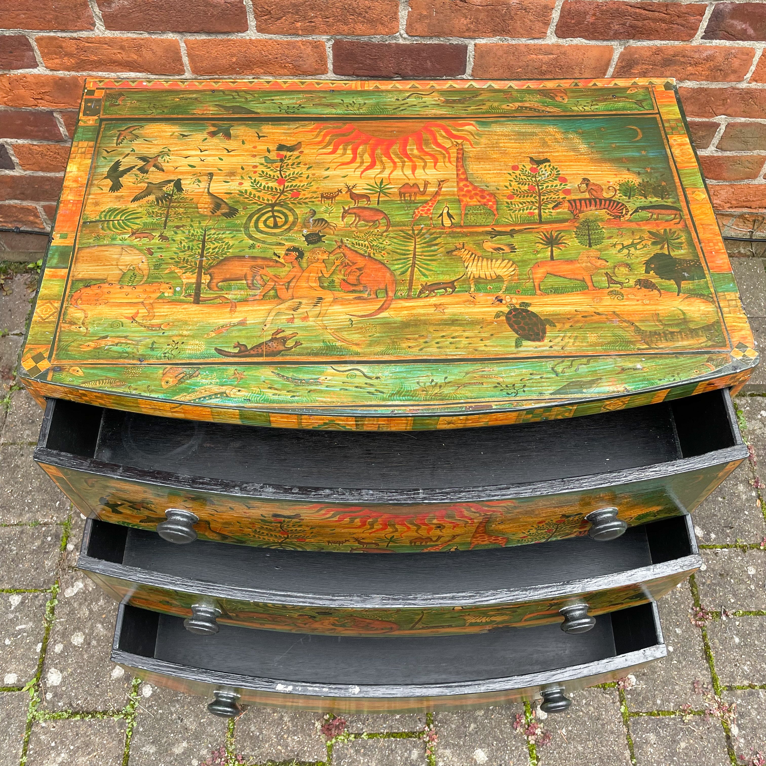 Vintage bow-fronted chest of drawers with ‘Garden of Eden’ mid-century decoupage - Moppet