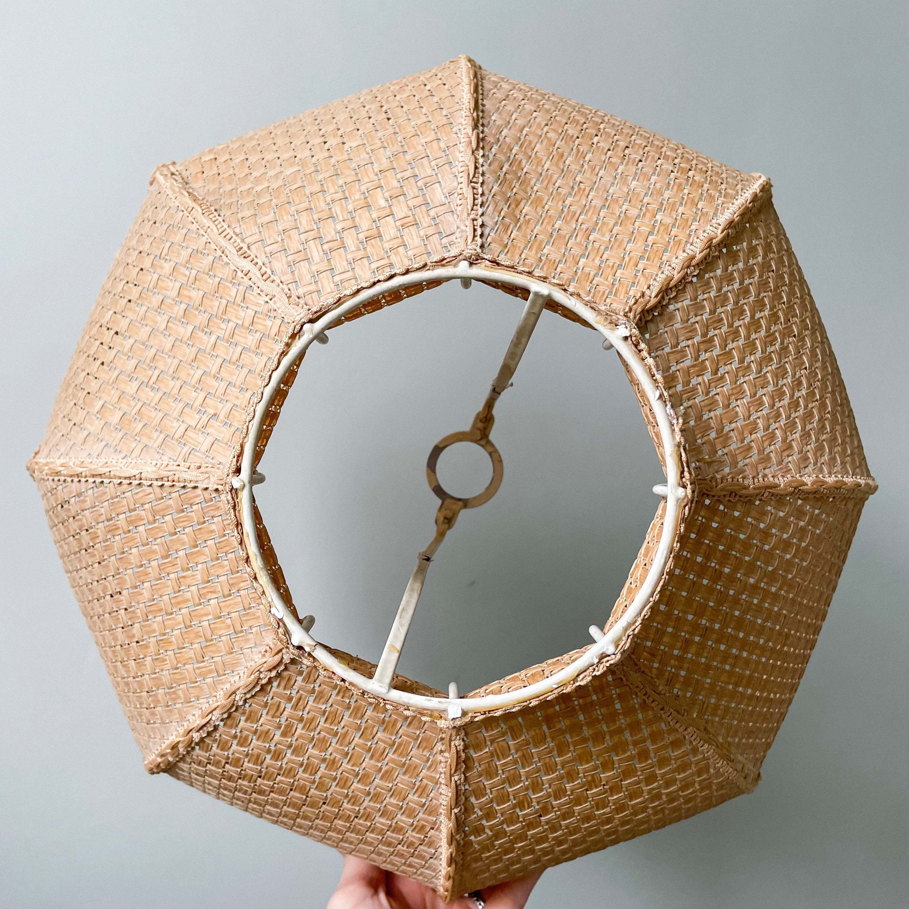 Vintage woven rattan wicker ceiling shade in petal/tulip/flower shape - Moppet