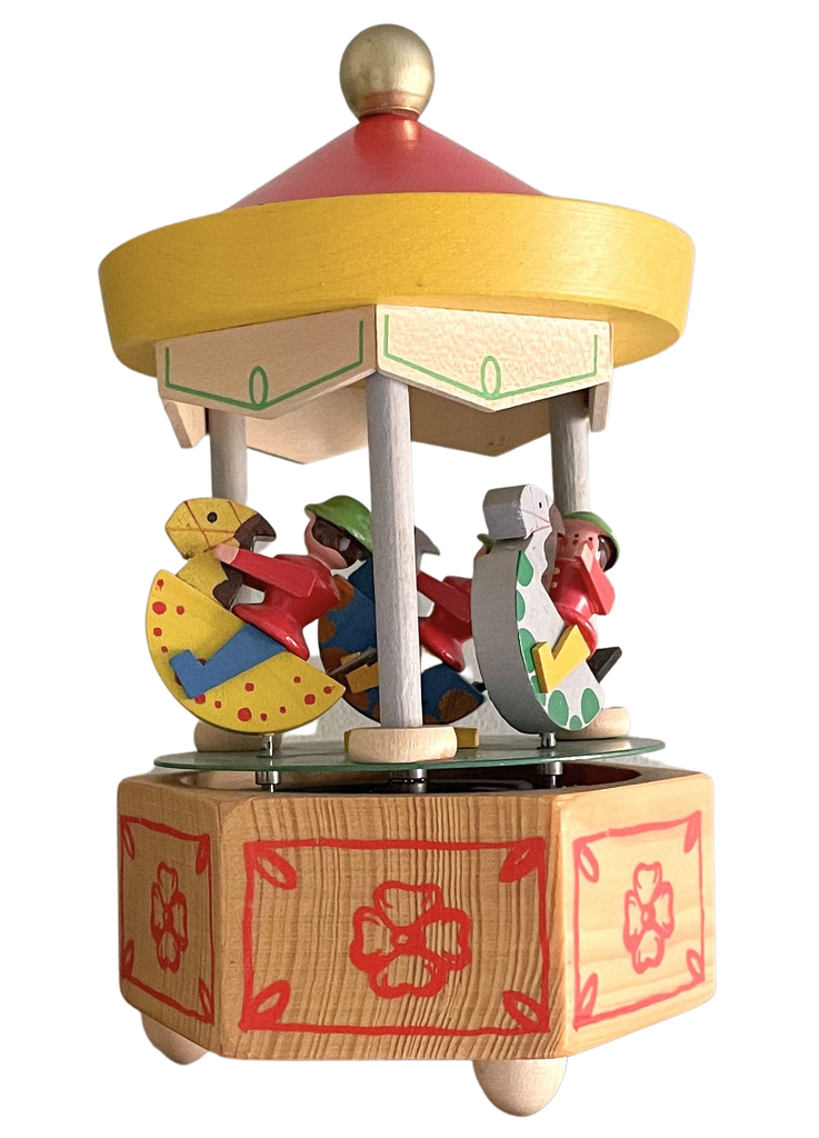 Vintage wooden German Erzgebirge carousel merry go round music box, by Christian Ulbricht - Moppet