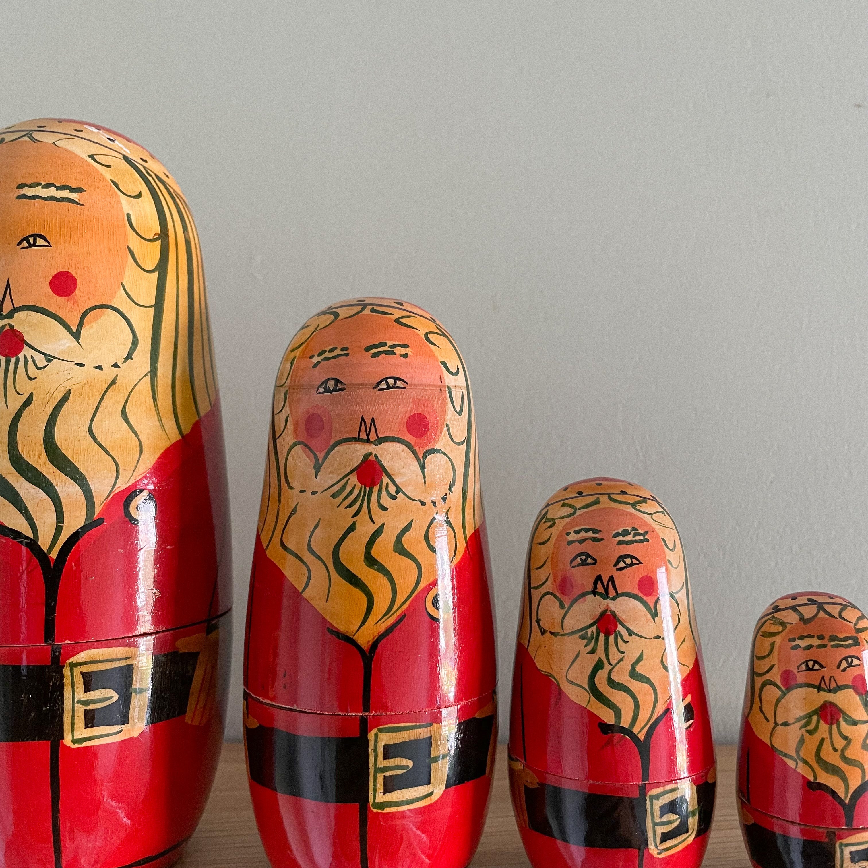 Vintage wooden Father Christmas Santa nesting Russian Matryoshka dolls - Moppet