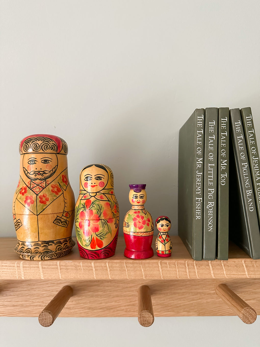 Vintage unusual wooden family nesting Russian Matryoshka dolls - Moppet