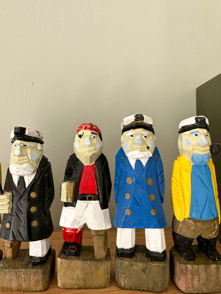 Vintage hand-painted and carved folk art wooden sailors / fishermen / ship crew, sold separately - Moppet