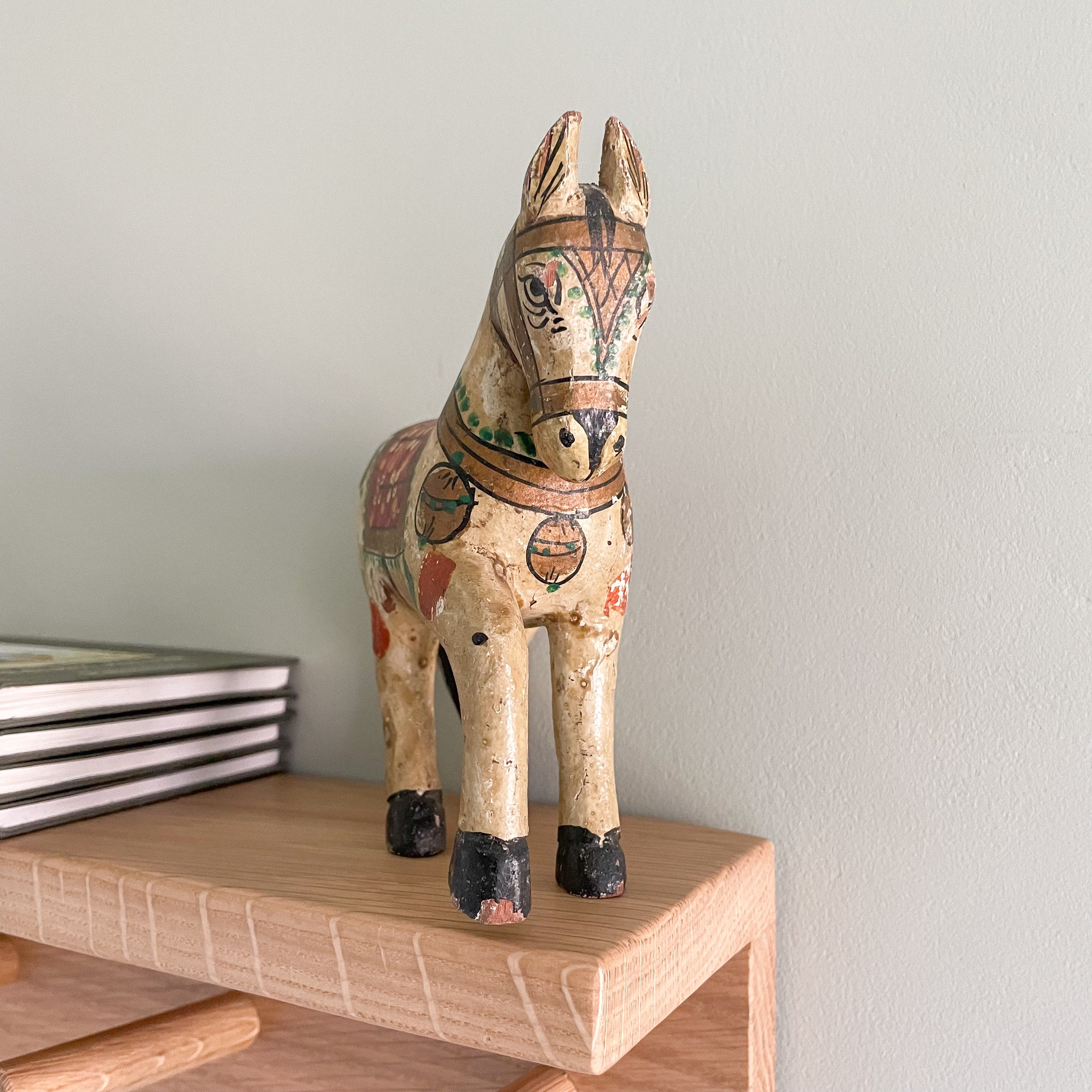 Vintage wooden folk art hand-painted horse, possibly Swedish Dala - Moppet