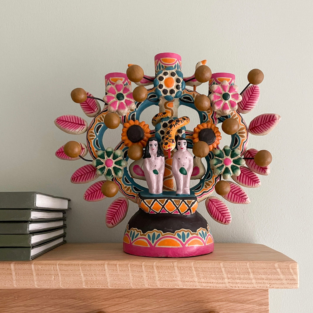 Handmade ceramic Mexican folk art Tree of Life candle holder - Moppet