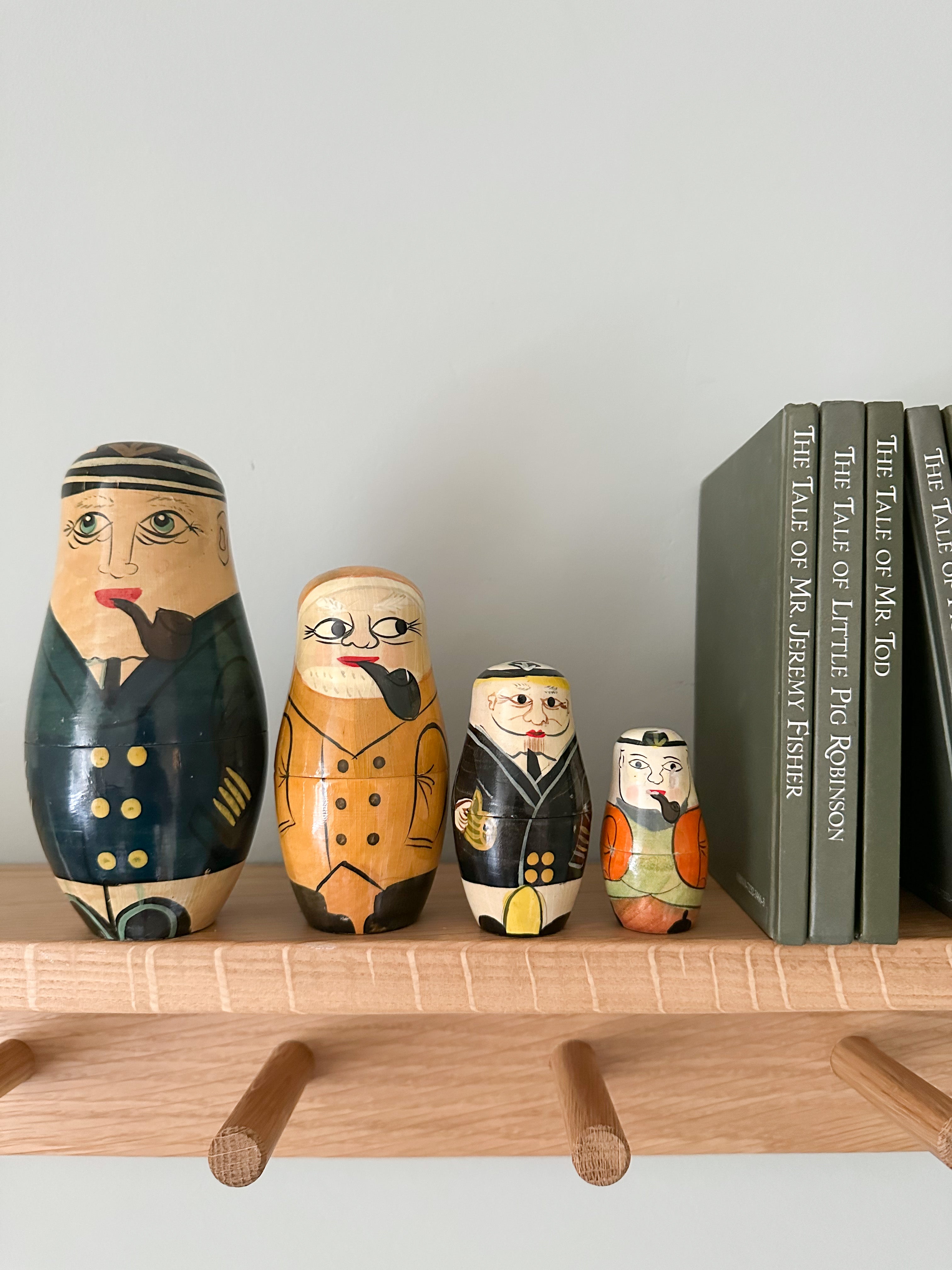 Vintage unusual sailor/fishermen wooden nesting Russian Matryoshka