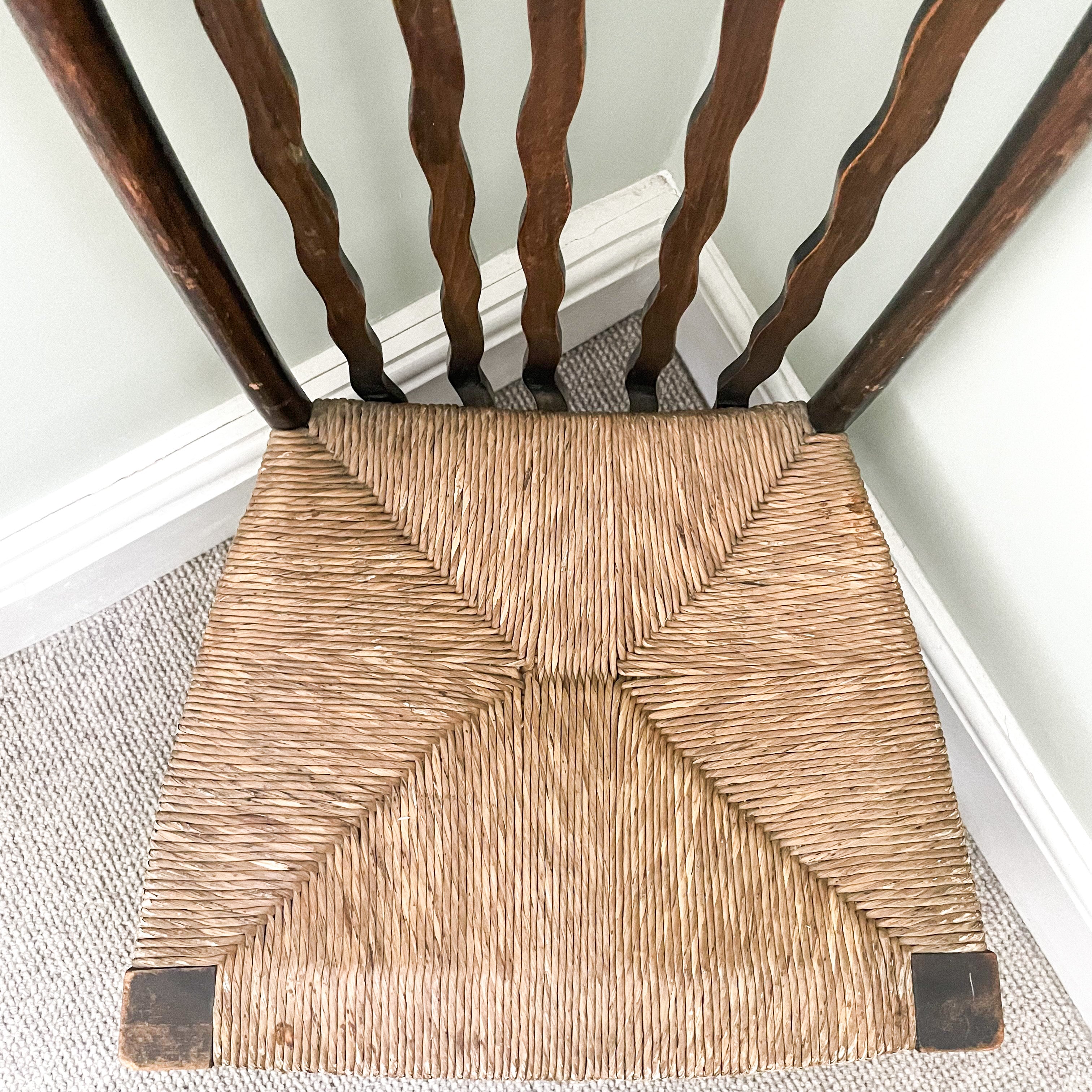 Antique Victorian Morris & Co Liberty London Arts & Crafts Lathback chair with wavy back struts, circa 1890–1920 - Moppet