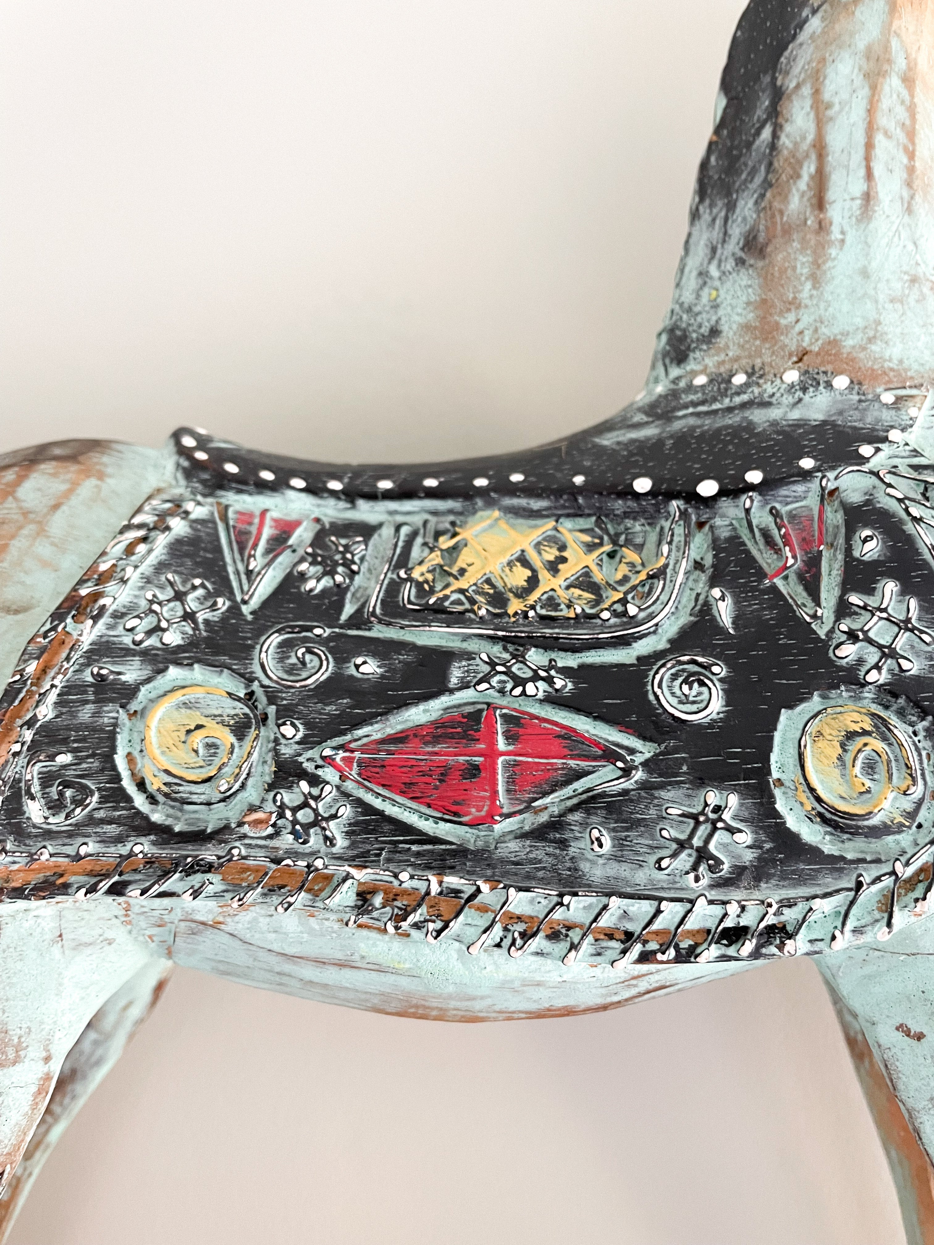 Vintage wooden folk art hand-painted large rocking horse - Moppet