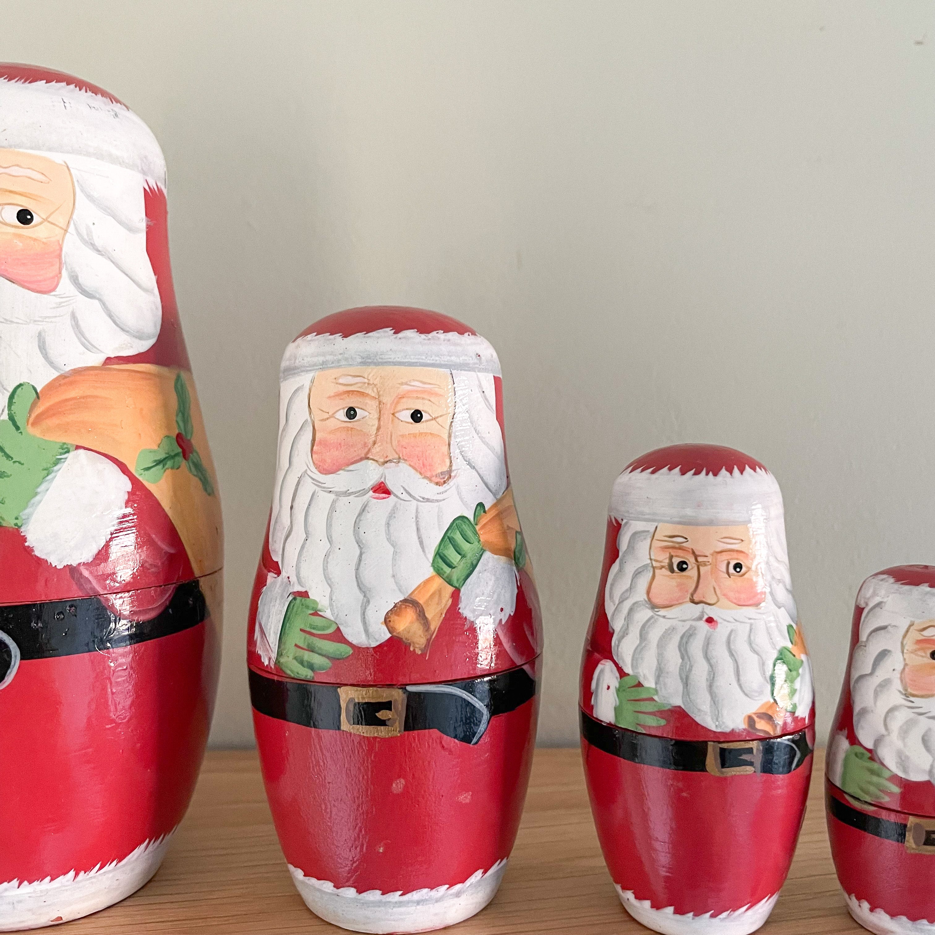 Vintage wooden Father Christmas Santa nesting Russian Matryoshka dolls - Moppet
