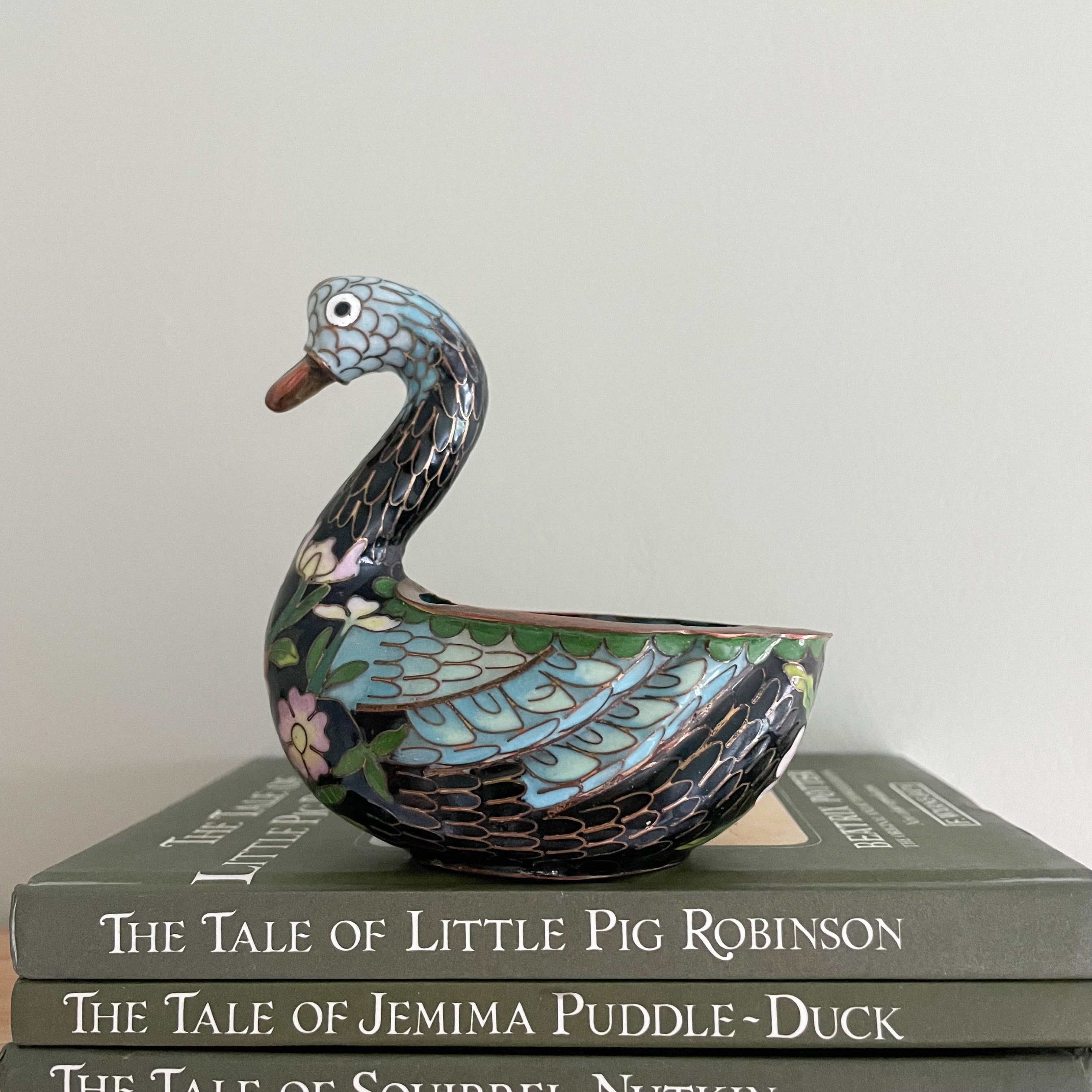 Vintage cloisonné enamelled swan trinket dish - Moppet