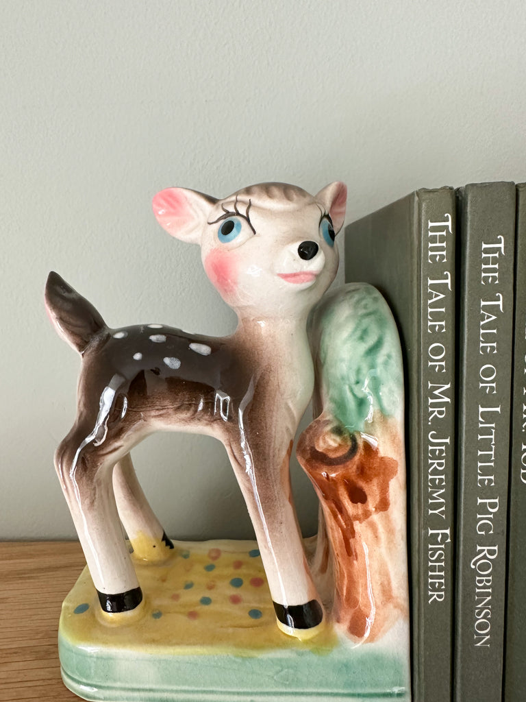 Pair of rare vintage 1960s ceramic china fawn/deer/Bambi bookends - Moppet