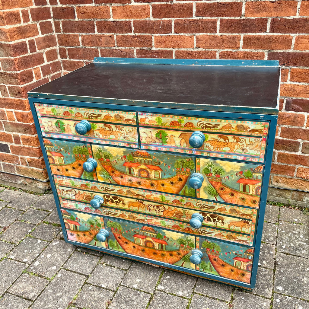 Vintage Edwardian chest of drawers with 1950s 'Noah's Ark' decoupage - Moppet