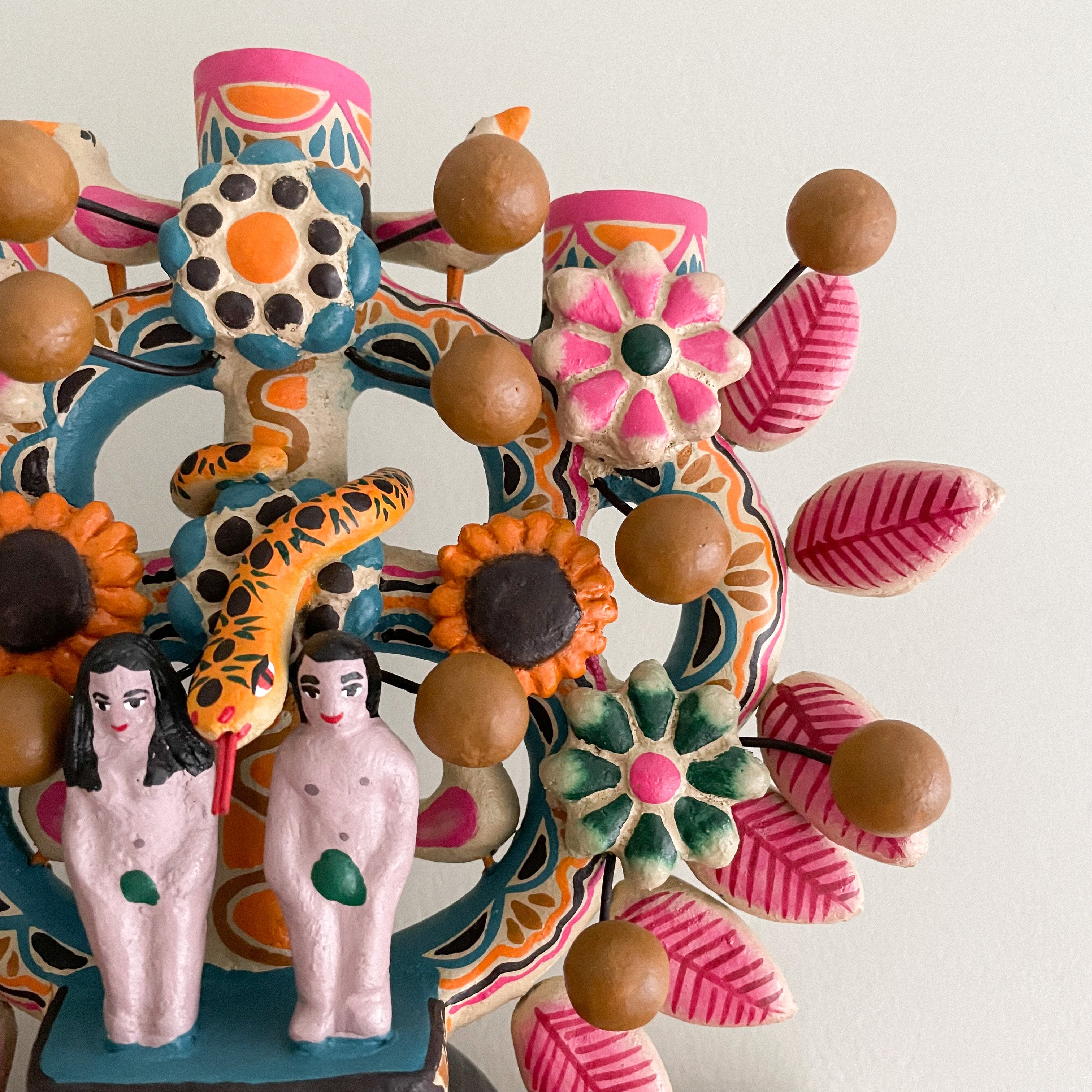 Handmade ceramic Mexican folk art Tree of Life candle holder - Moppet