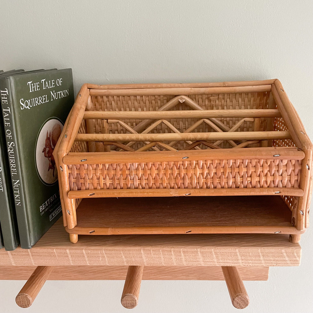 Vintage cane rattan bamboo letter rack desk tidy - Moppet