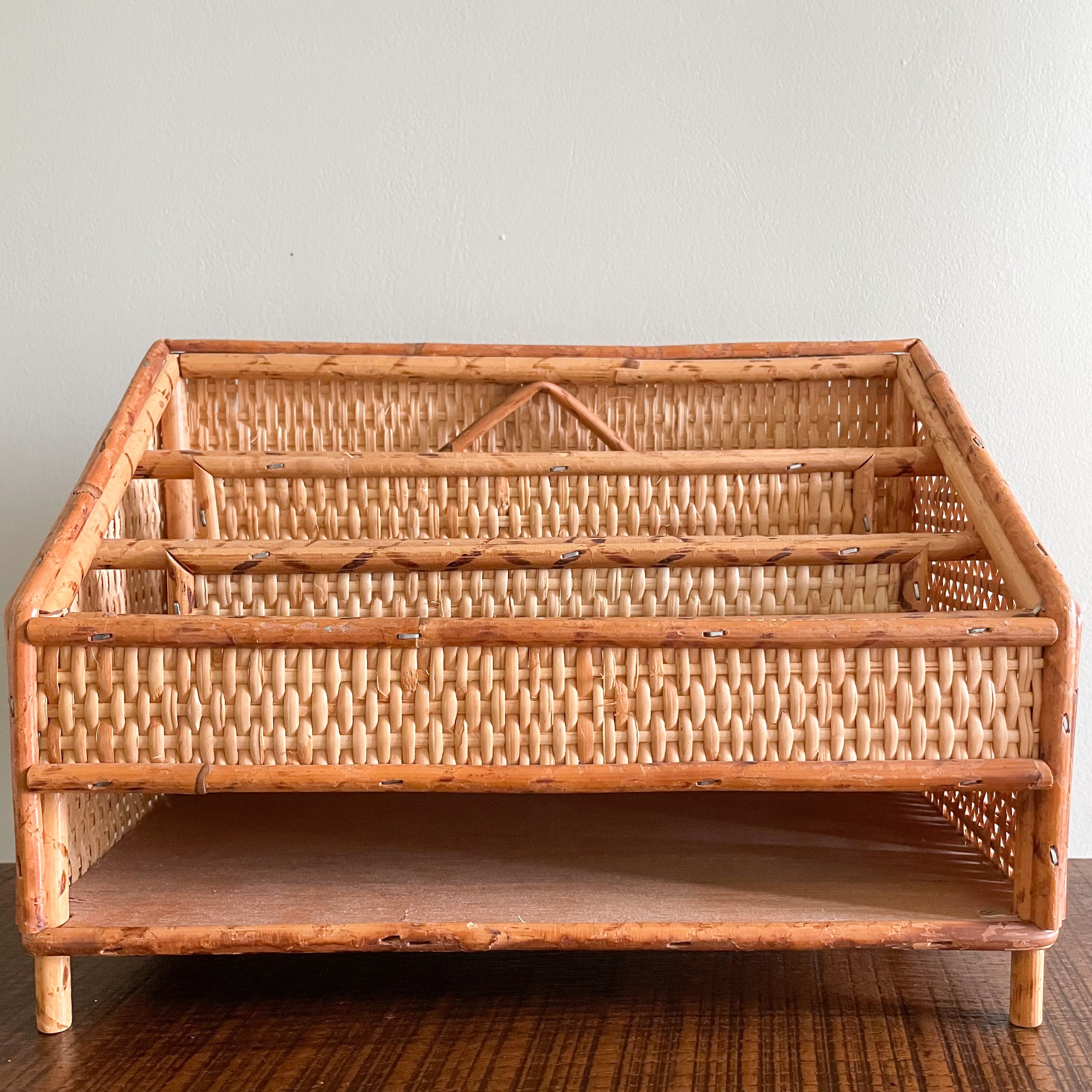 Vintage cane rattan bamboo letter rack desk tidy - Moppet
