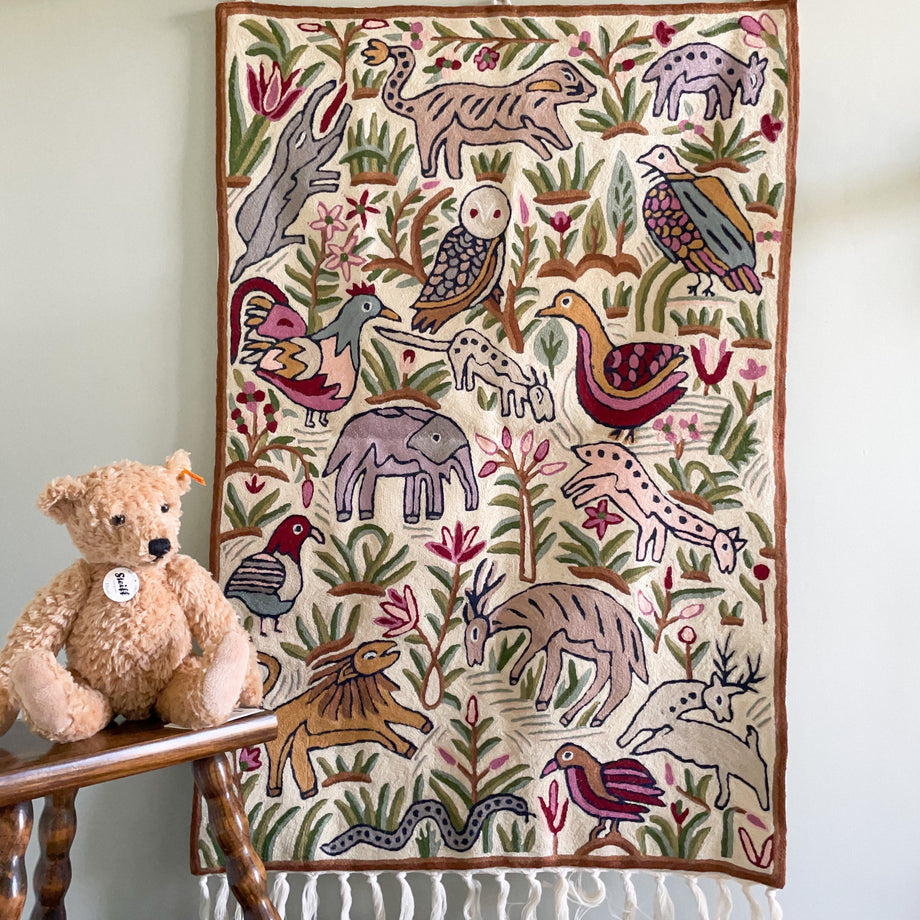 Handmade folk art animal children's wall hanging tapestry luxury