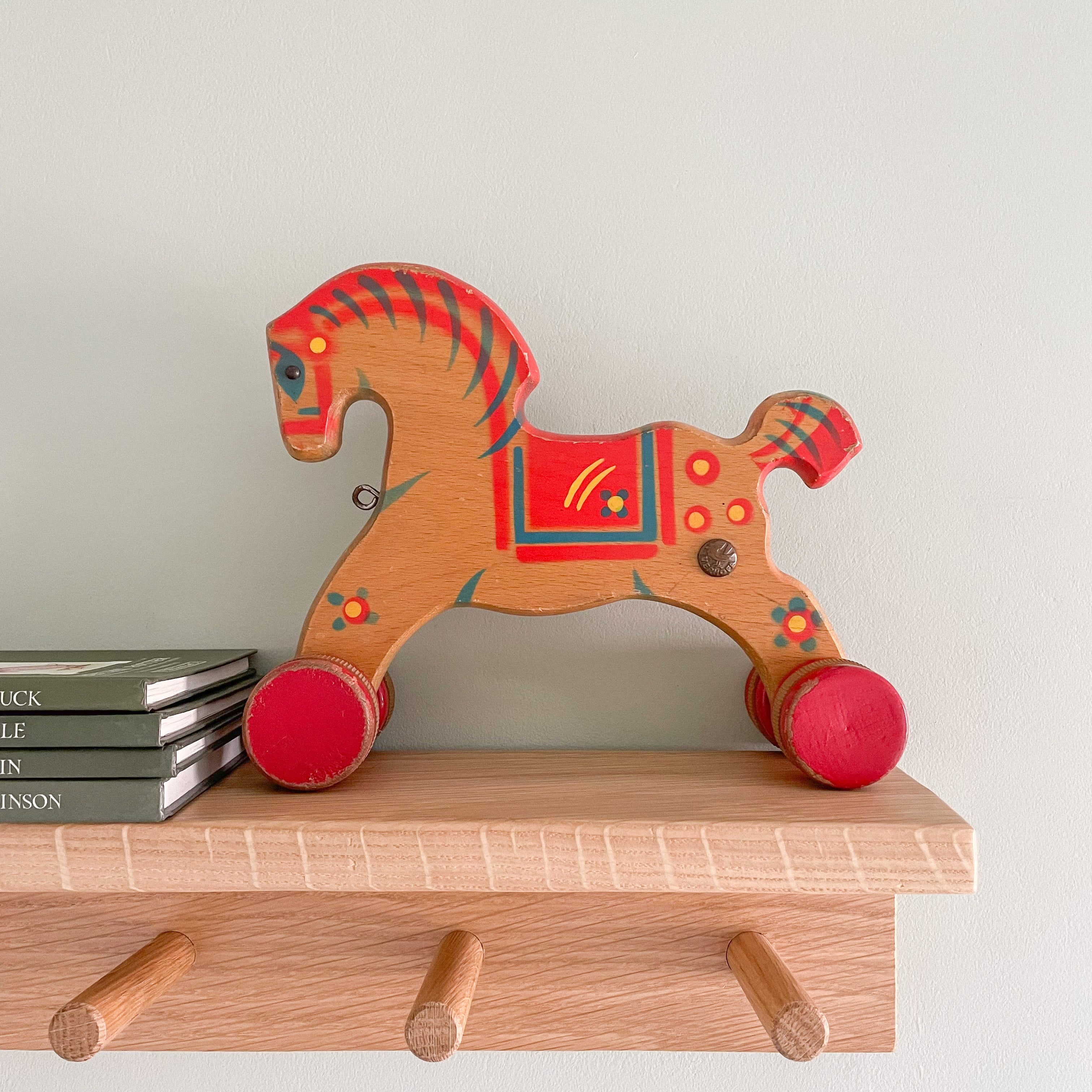 Vintage 1950s German wooden horse pull toy by Verhofa/Gecevo - Moppet