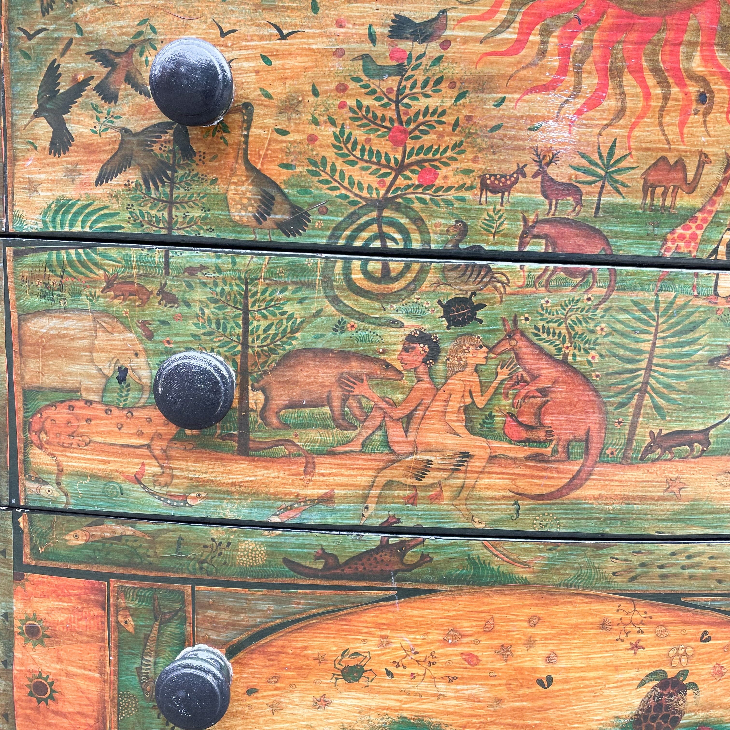 Vintage bow-fronted chest of drawers with ‘Garden of Eden’ mid-century decoupage - Moppet