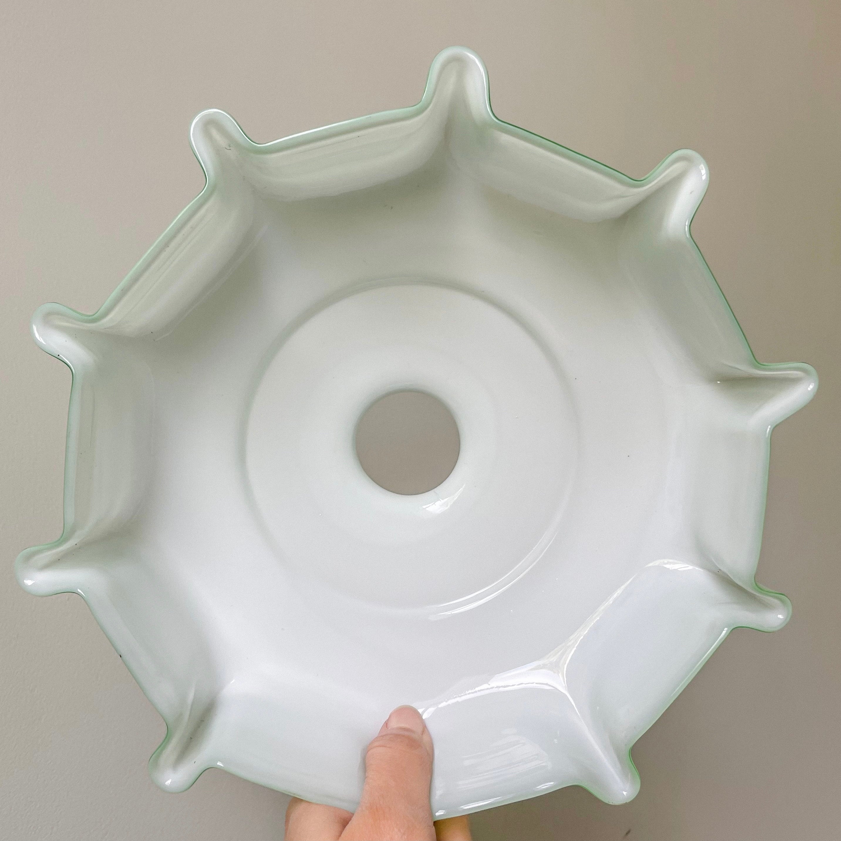 Vintage French rare Art Deco 1920s ceiling shade in a ‘handkerchief’ style with a frilly wavy edge | pale green - Moppet