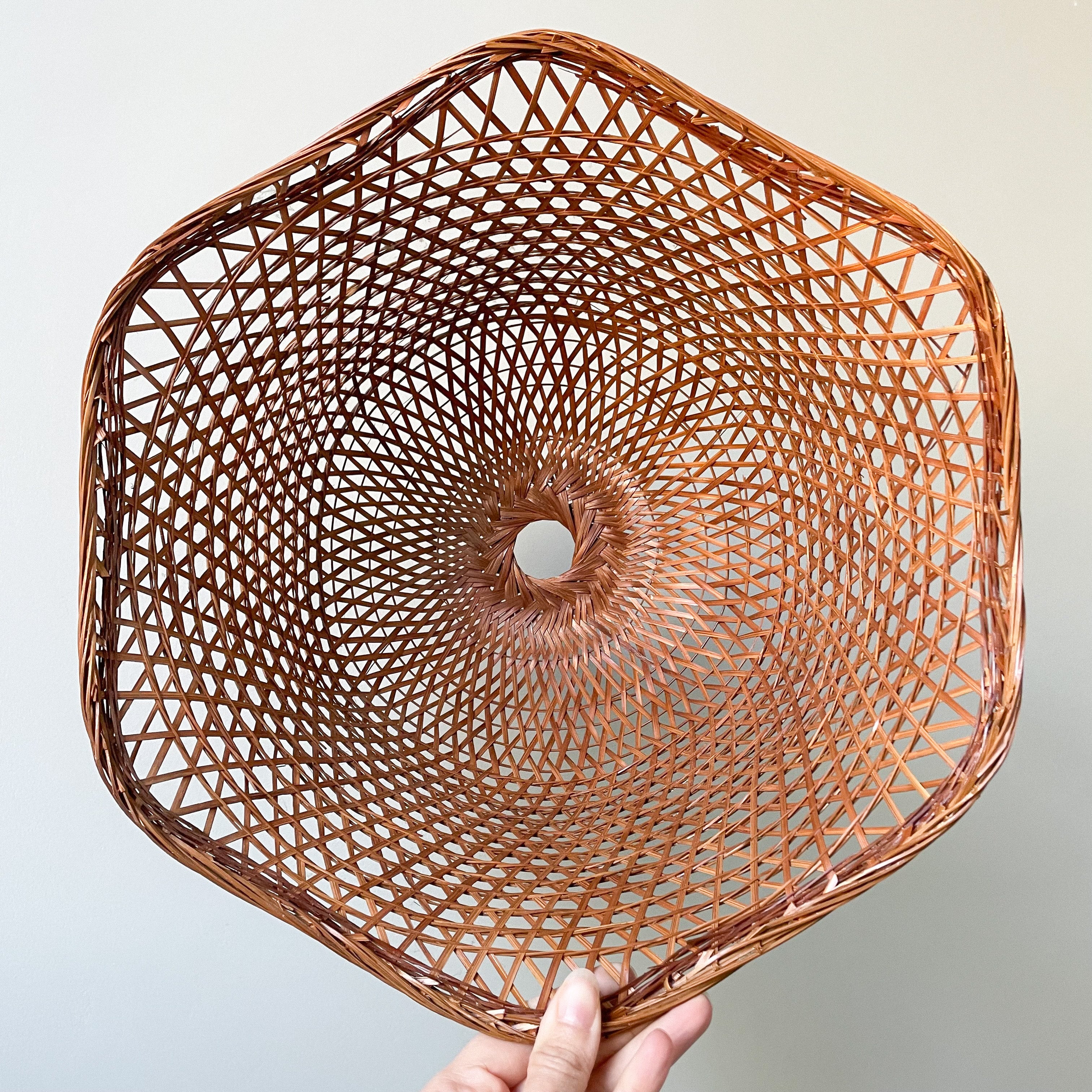 Vintage woven rattan wicker ceiling shade with a wavy edge - Moppet