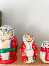 Load image into Gallery viewer, Vintage wooden Father Christmas Santa, Snowman and Christmas Tree nesting Russian Matryoshka dolls - Moppet
