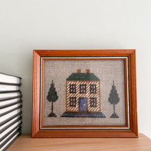 Load image into Gallery viewer, Vintage cross stitch sampler featuring a house, nursery children&#39;s room wall art - Moppet
