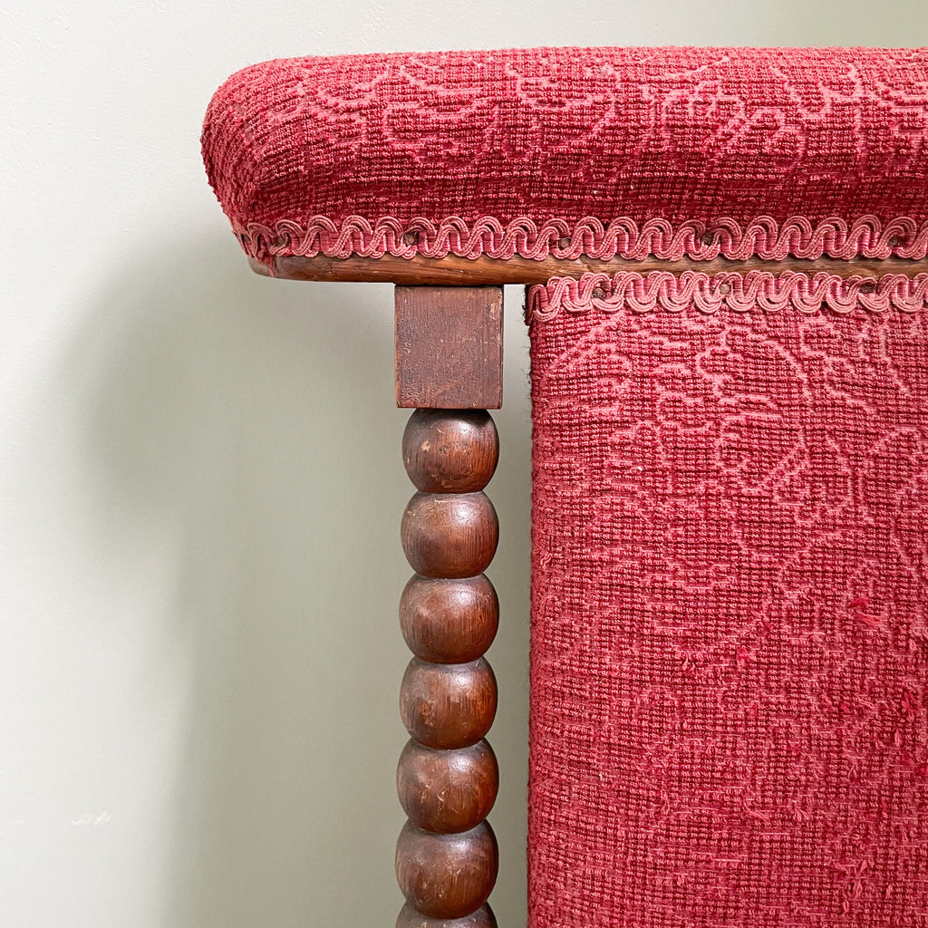 Vintage Victorian bobbin nursing chair, nursery chair, prayer chair or prie dieu chair with coral red upholstery - Moppet