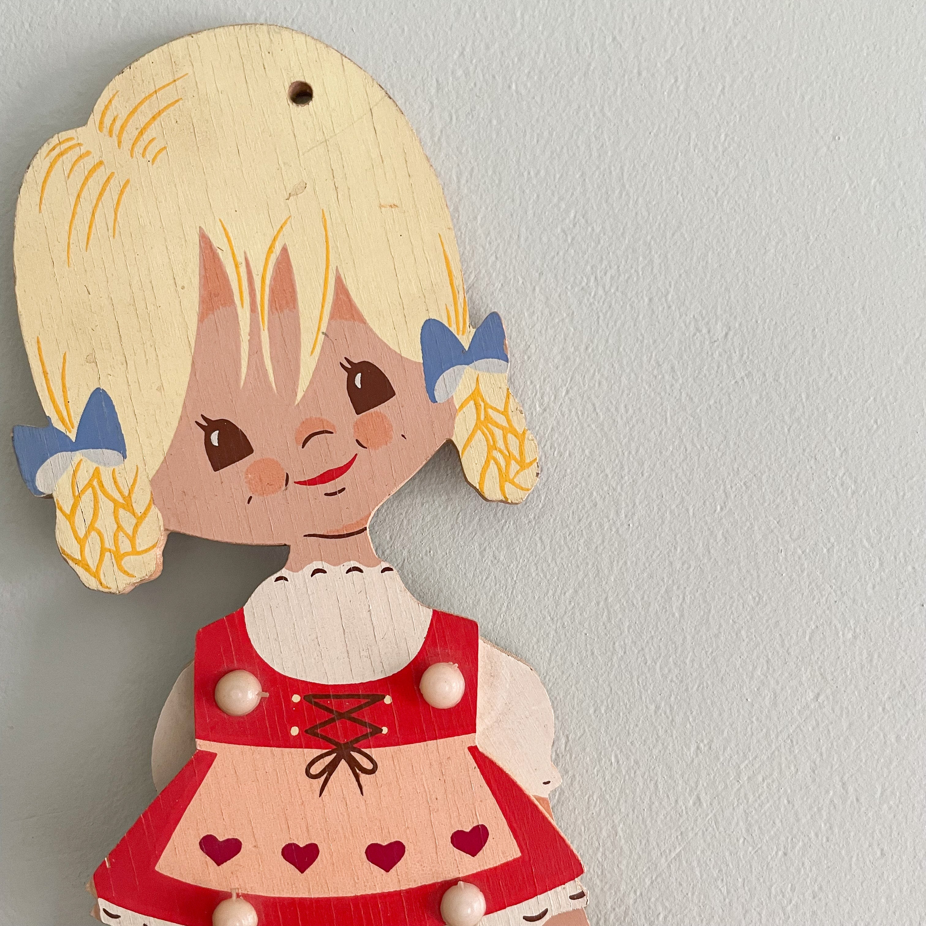 Vintage 1969 wooden German Hampelmann Fräulein jumping jack - Moppet