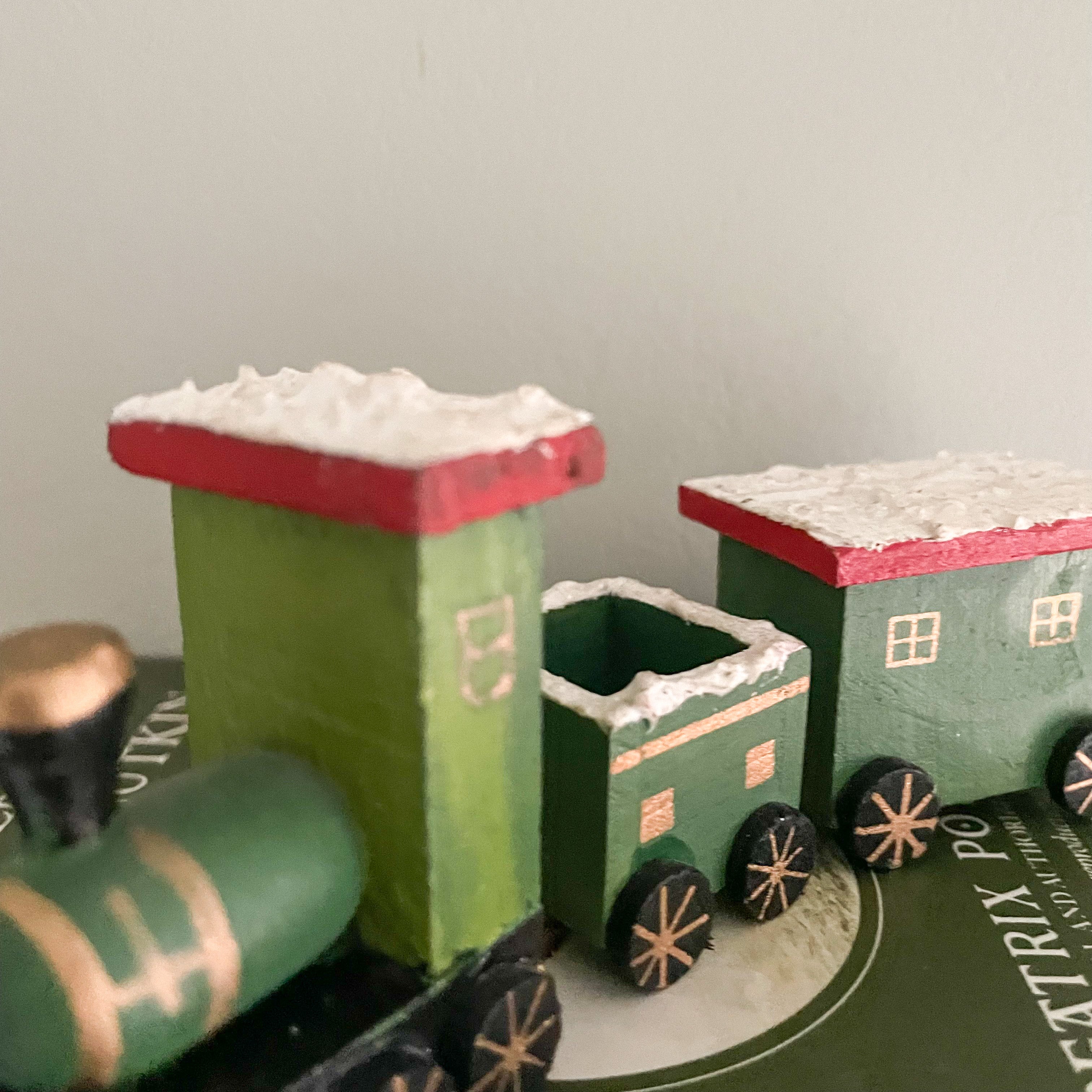 Vintage wooden green Christmas train ornament or decoration - Moppet