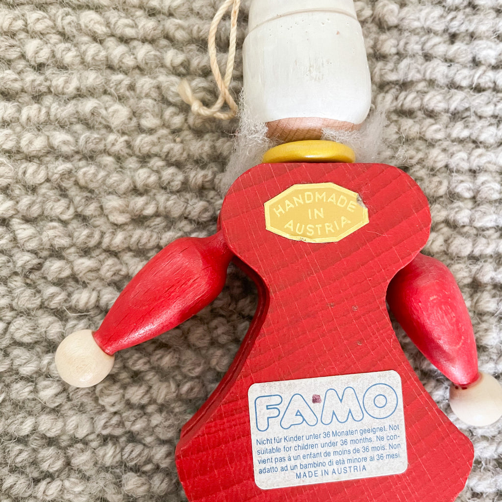 Vintage Austrian wooden Father Christmas ‘Hampelmann’ jumping-jack pull toy, by FAMO - Moppet