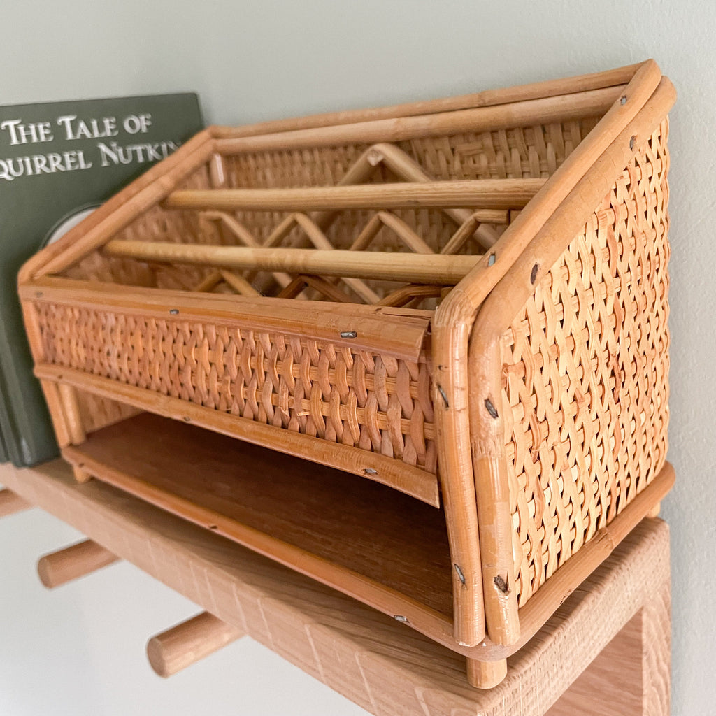 Vintage cane rattan bamboo letter rack desk tidy - Moppet