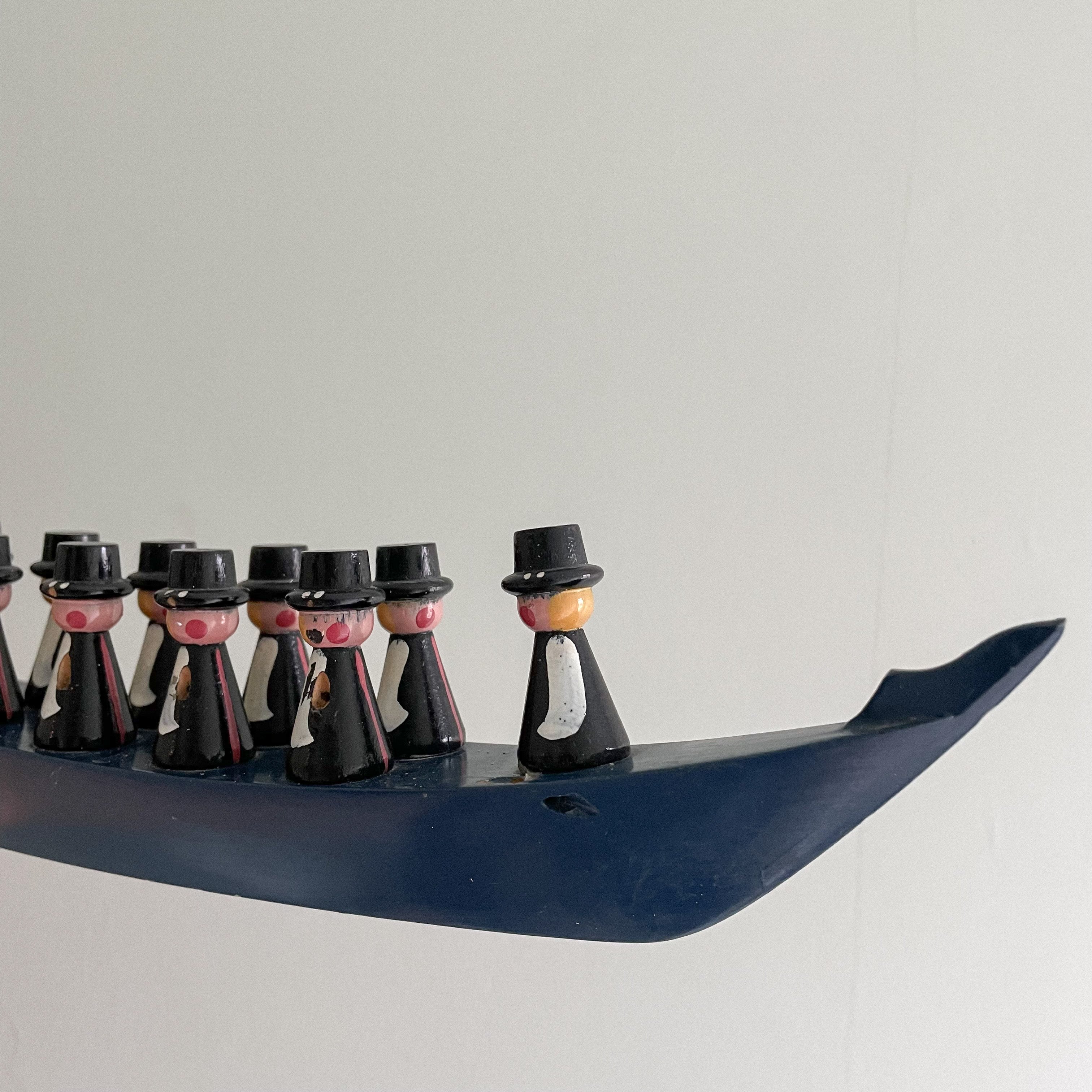 Vintage Swedish folk art long boat - Moppet