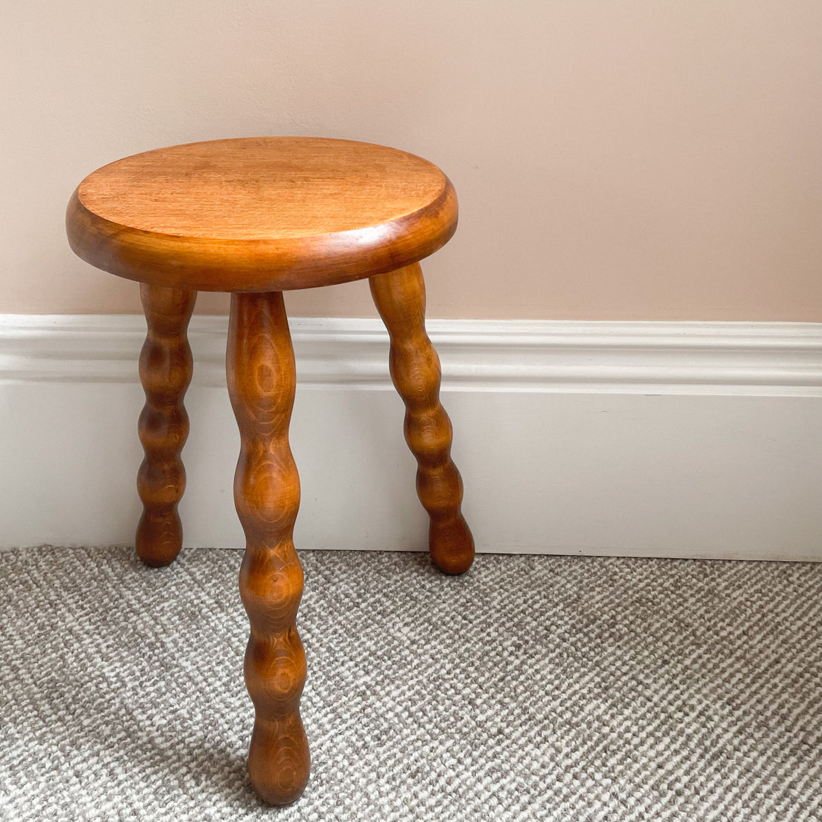 Vintage French oak bobbin stool