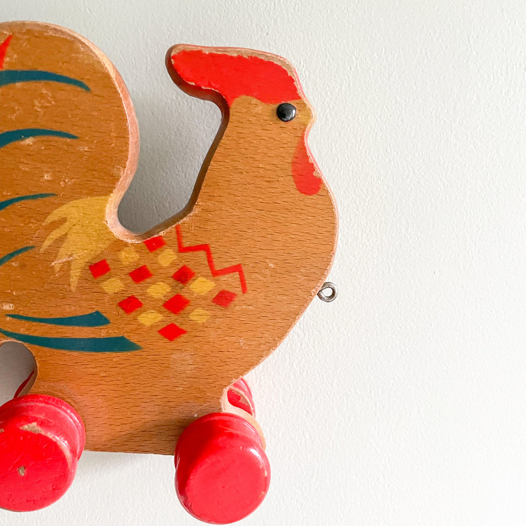 Vintage 1950s German wooden cockerel/rooster pull toy by Verhofa/Gecevo - Moppet