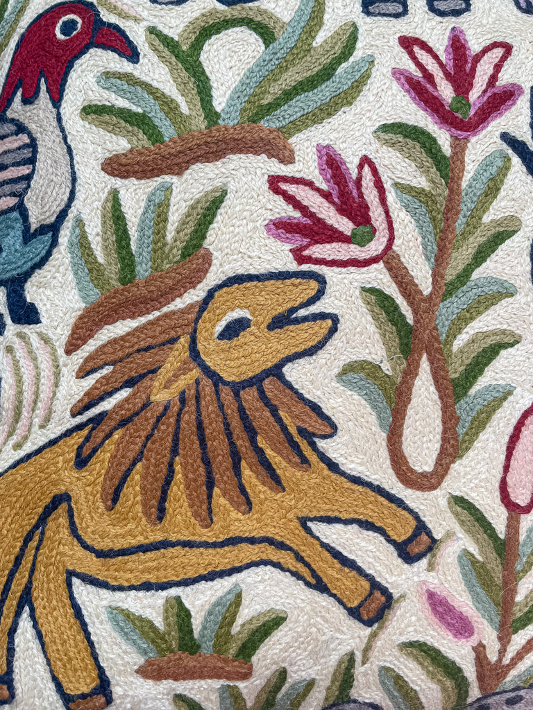 *NEW* Handmade crewel embroidered cushion cover | Kolahoi jungle safari - Moppet