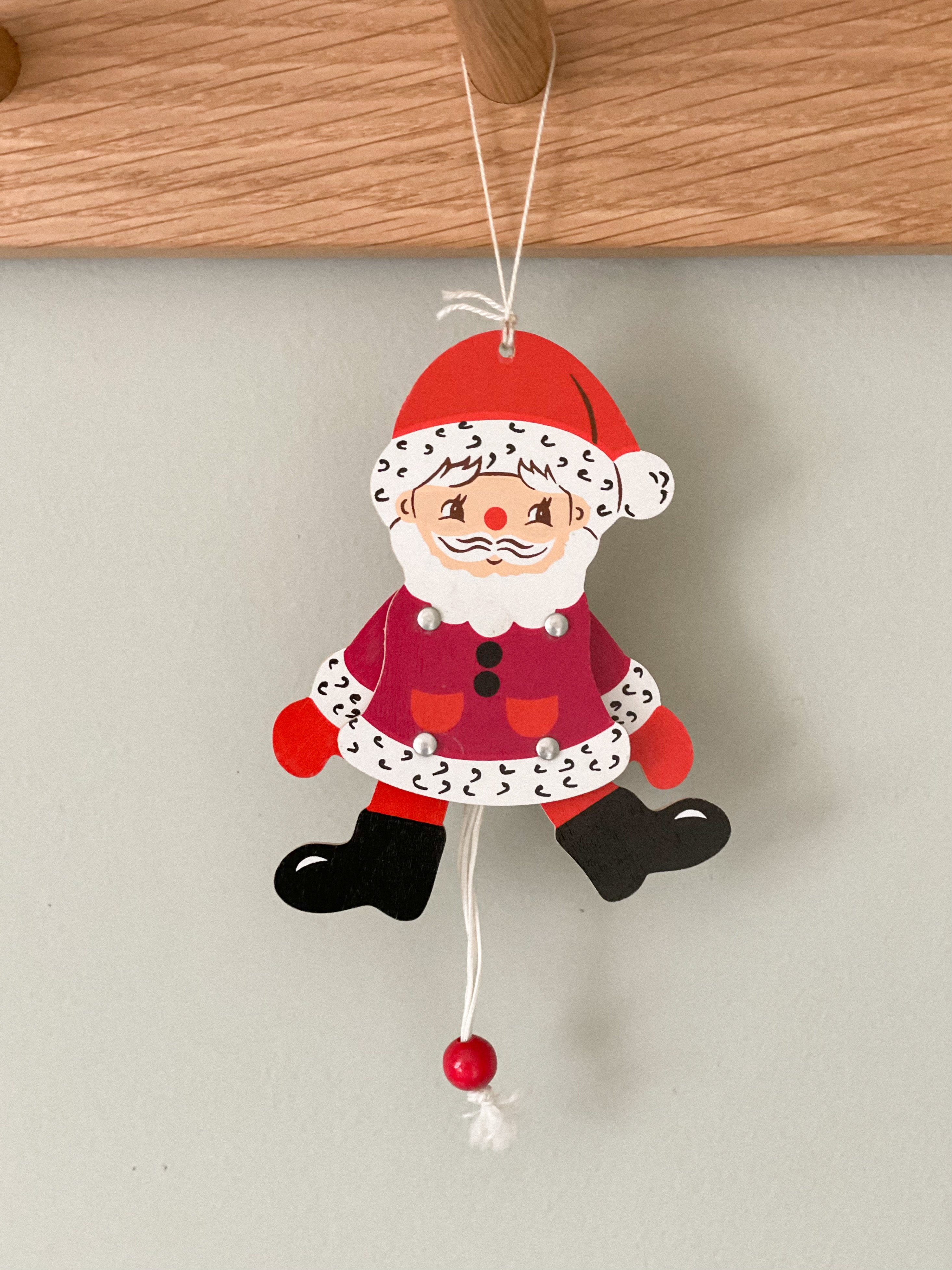 Vintage German wooden Father Christmas ‘Hampelmann’ jumping-jack pull toy, by Mertens Kunst - Moppet