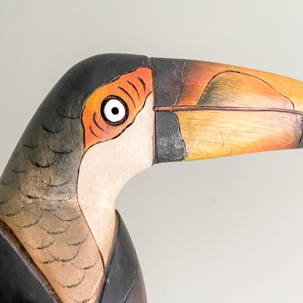 Vintage hand-carved wooden toucan folk art figurine - Moppet