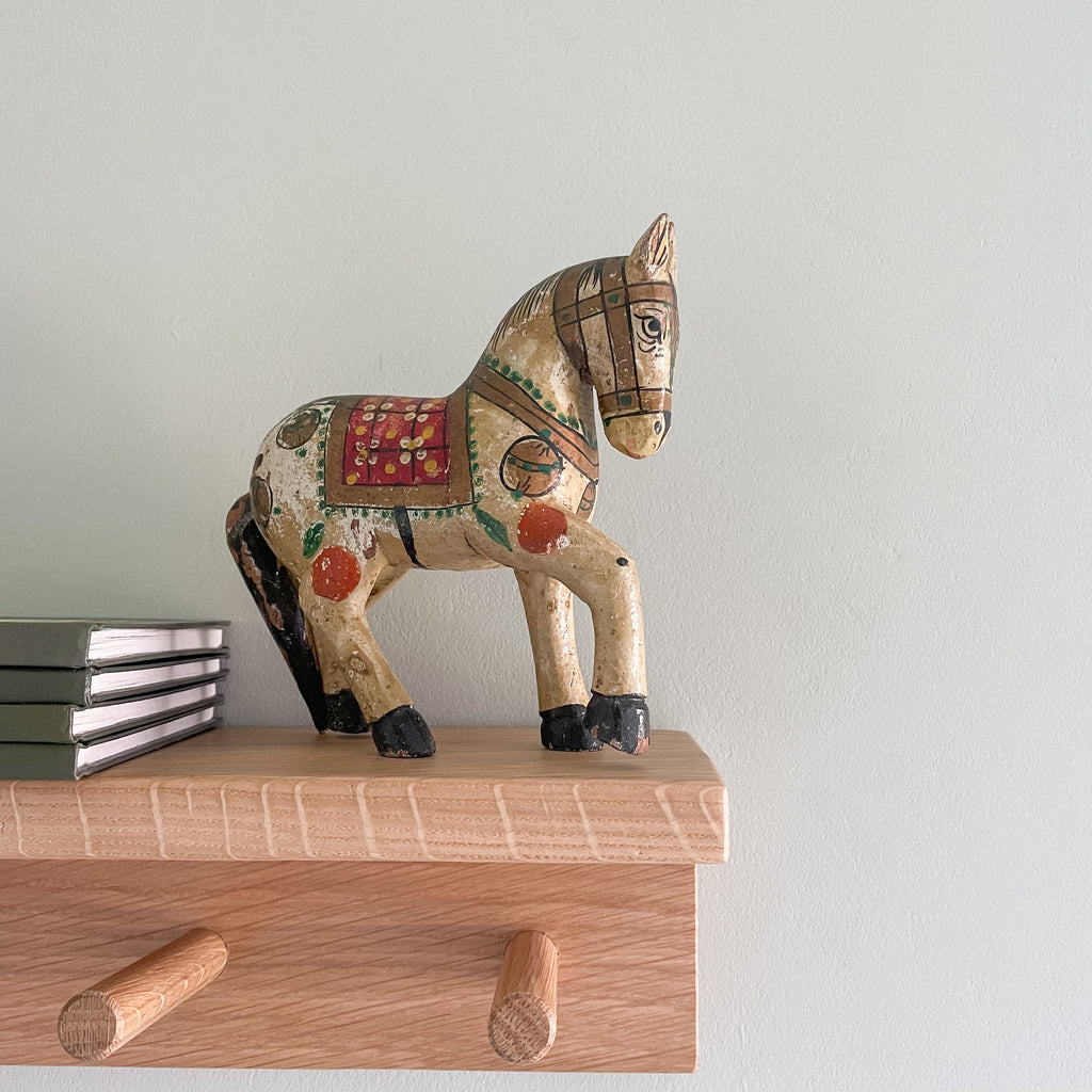 Vintage wooden folk art hand-painted horse, possibly Swedish Dala - Moppet