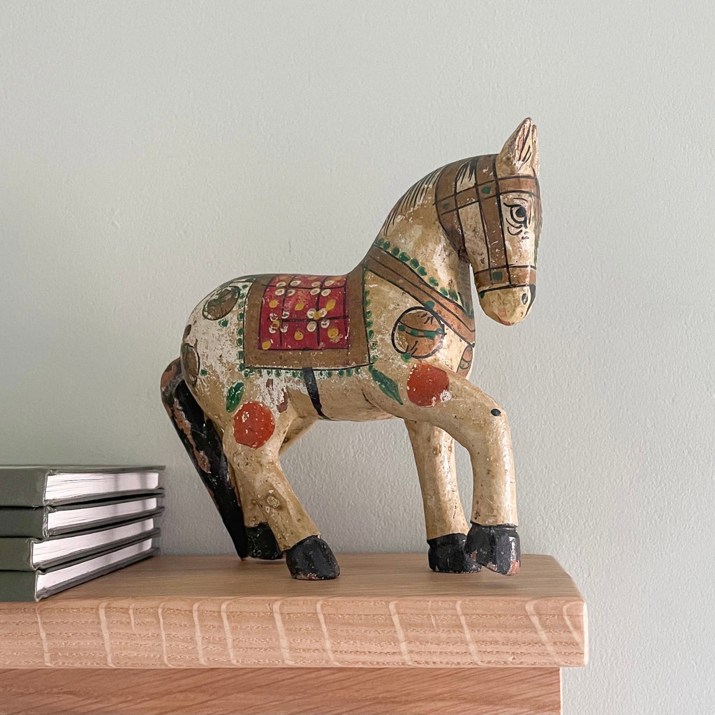 Vintage wooden folk art hand-painted horse, possibly Swedish Dala - Moppet