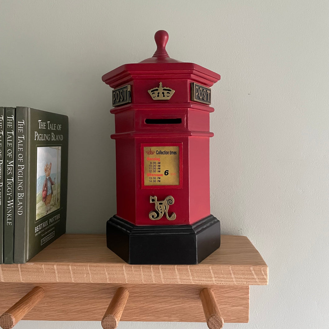 Vintage wooden hexagonal ‘Penfold’ red post box money box - Moppet