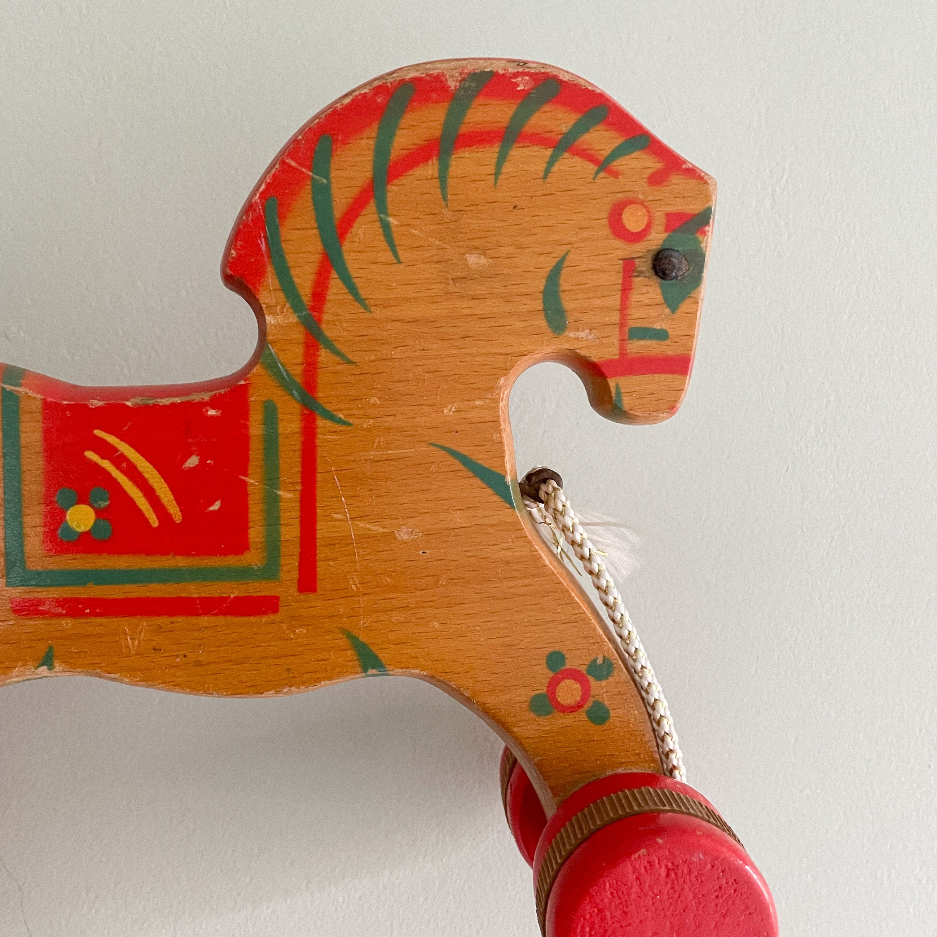 Vintage 1950s German wooden horse pull toy by Verhofa/Gecevo - Moppet