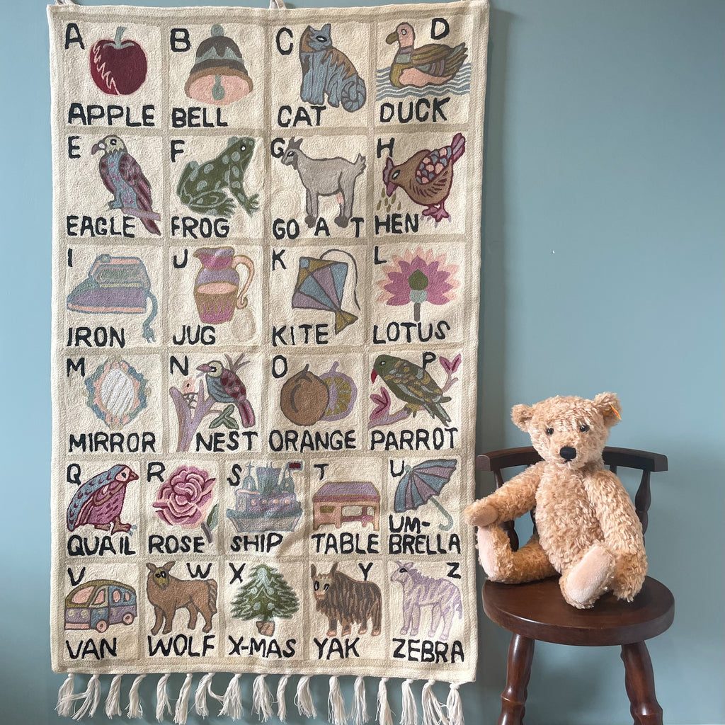 Handmade alphabet ABC crewel wall hanging tapestry  | Marsar - Moppet