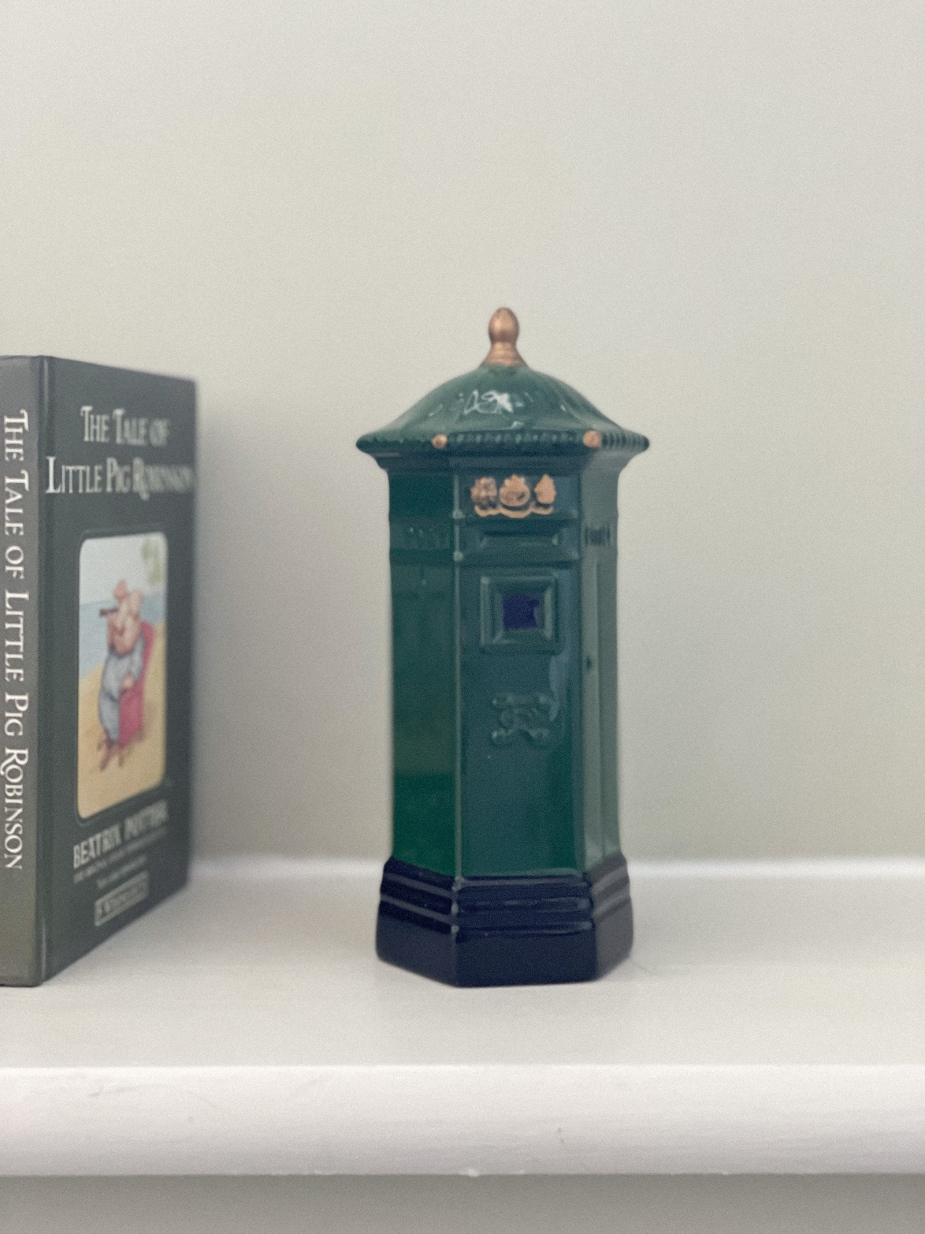 Vintage ceramic hexagonal ‘Penfold’ green post box money box - Moppet