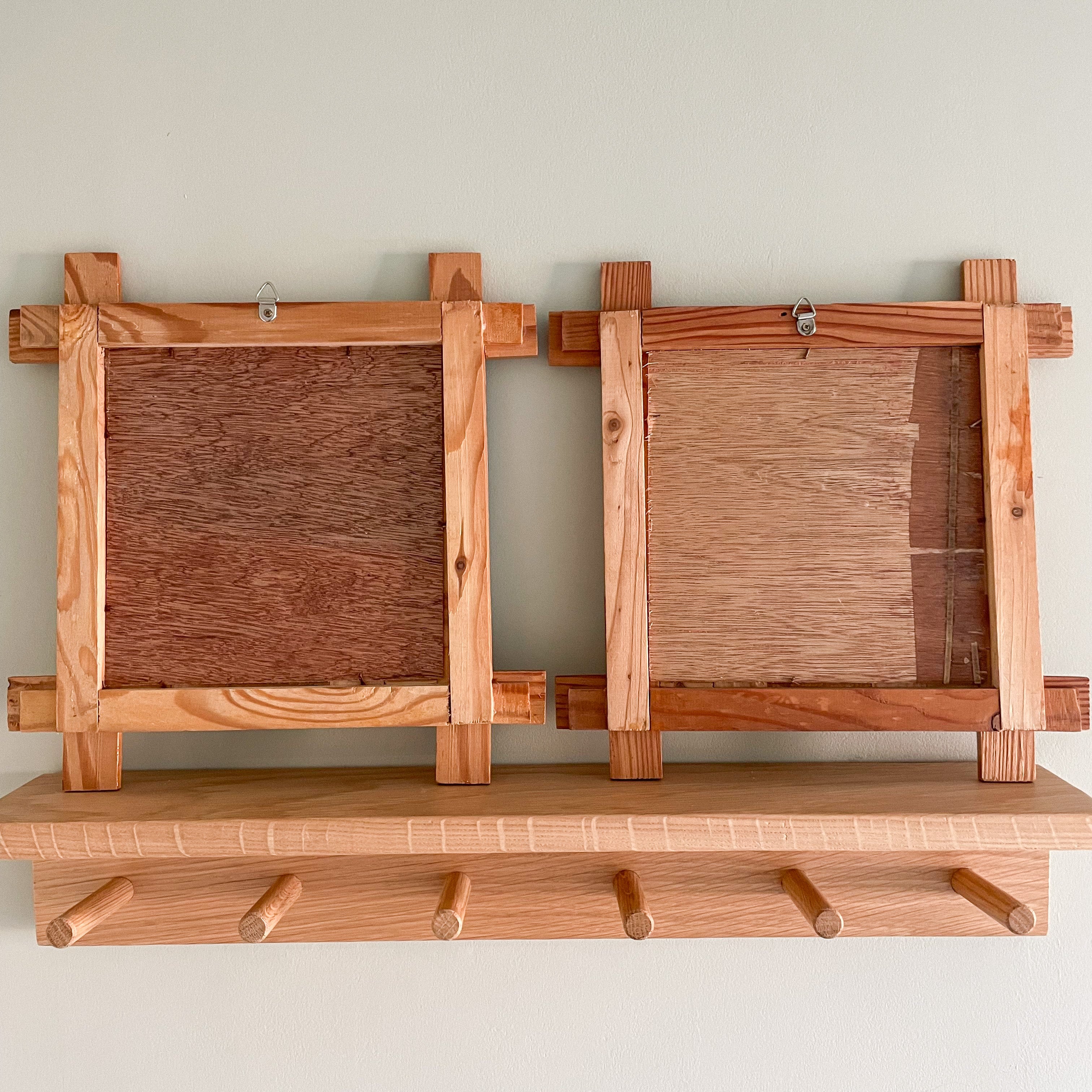 Pair of wooden and bamboo framed wall plaques each featuring two small children, East Asian - Moppet