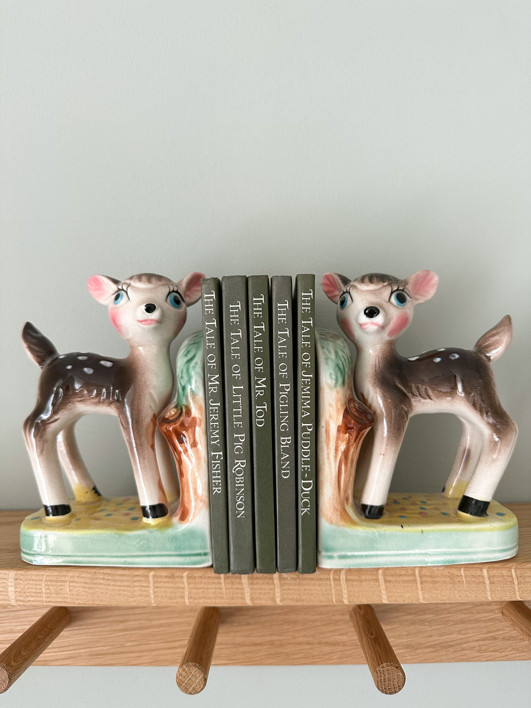 Pair of rare vintage 1960s ceramic china fawn/deer/Bambi bookends - Moppet