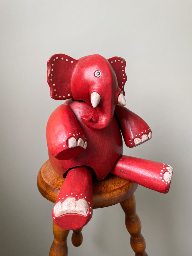 Vintage handmade solid-wood sitting elephant - Moppet