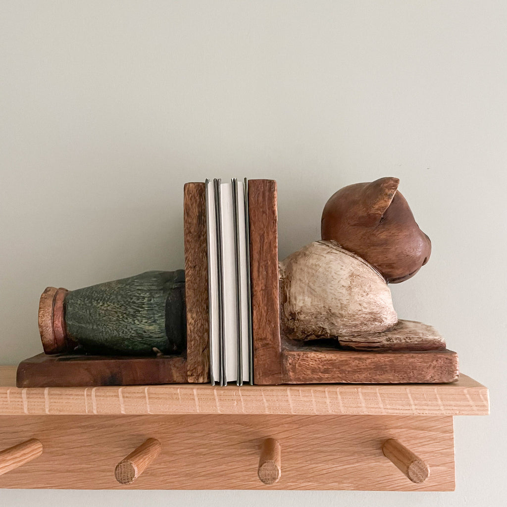 Pair of vintage wooden teddy bear bookends - Moppet