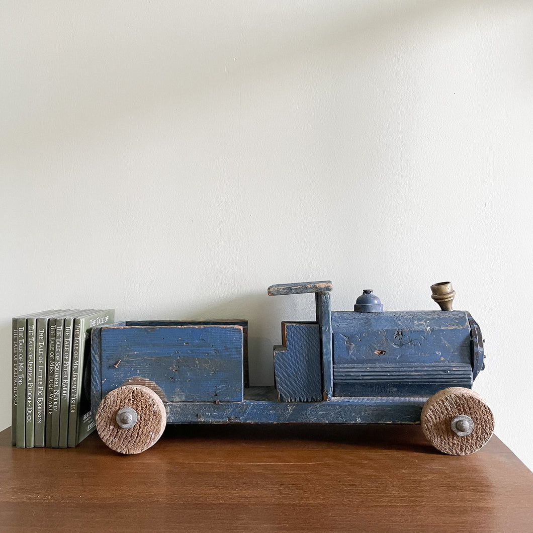 Vintage wooden scratch-built large blue train - Moppet